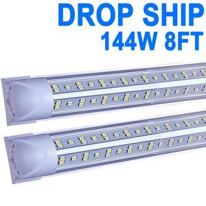 Lampes LED pour magasin de 2,4 m, tube LED intégré en forme de V de 2,4 m, 144 W, 14 400 lm, couvercle transparent, lampe de montage connectable, remplace le garage électrique filaire fluorescent T8 Crestech