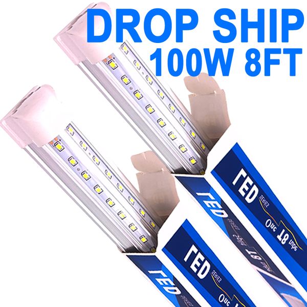 Luces LED para tienda de 8 pies, tubo de luz LED integrado en forma de V de 8 pies, 100 W, 10000 lm, cubierta transparente, lámpara de montaje conectable, reemplaza T8 fluorescente con cable eléctrico para garaje crestech