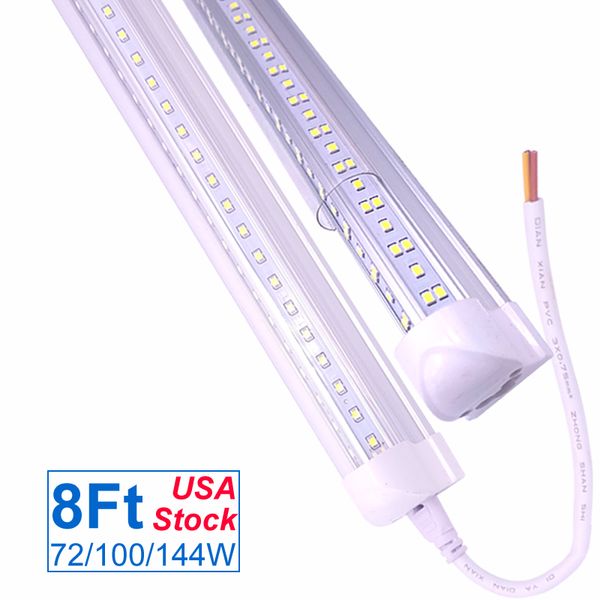 Lumières LED de magasin de 8 pieds, luminaire de congélateur de porte de refroidisseur de tube T8 de 8 pieds, 4 6 rangées 144W 15000 lm, tubes fluorescents en forme de V allument le couvercle transparent, lampe de barre connectable OEMLED