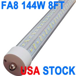 8FT LED-buislicht 4 rijen 144W vervangende 250W fluorescentielamp Winkellamp, enkele pin FA8-basis Dual-Ended Power koud wit doorzichtig deksel, AC 85-277V Barn crestech