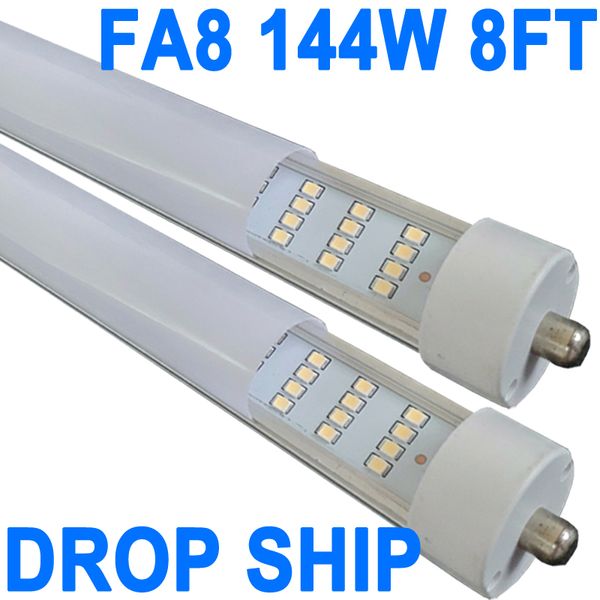 Crestech Tube LED de 2,4 m 4 rangées 144 W de rechange pour lampe fluorescente 250 W, ampoule d'atelier, base FA8 à broche unique, alimentation double extrémité, blanc froid, couvercle laiteux, AC 85-277 V