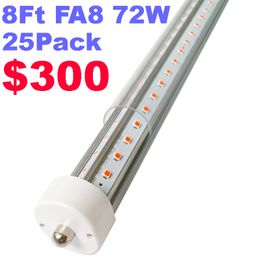 Tube LED de 2,4 m, base FA8 à une broche, 144 W 18 000 lm 6500 K blanc, ampoules fluorescentes LED en forme de V à 270 degrés (remplacement 250 W), couvercle transparent, alimentation double usastar