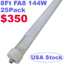 Tube LED de 2,4 m, base FA8 à une broche, 144 W 18 000 lm 6500 K 270 degrés 4 rangées d'ampoules fluorescentes LED (remplacement 250 W), couvercle laiteux givré, crestech