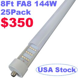 Tubo de luz LED de 8 pies, base FA8 de un solo pin, 144 W, 18000 lm, 6500 K, 270 grados, 4 filas, bombilla LED fluorescente (reemplazo de 250 W), cubierta lechosa esmerilada, potencia de doble extremo crestech