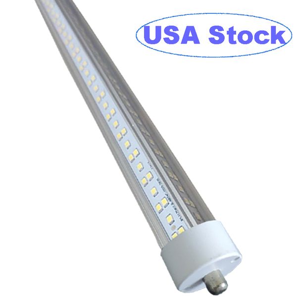 Tubo de luz LED de 8 pies, base FA8 de un solo pin, 144 W, 18000 lm, 6500 K, blanco, bombilla fluorescente LED en forma de V de 270 grados (reemplazo de 250 W), cubierta transparente, potencia de dos extremos usalight