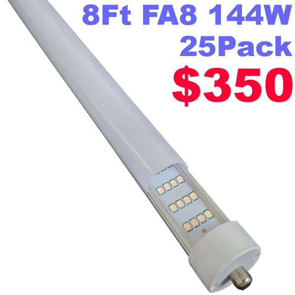 Tubo de luz LED de 8 pies, bombillas T8 de 8 pies, 144 W, 6500 K, blanco frío, base FA8, luces de tubo LED, bombillas fluorescentes de repuesto, 18000 lúmenes, potencia de doble extremo crestech