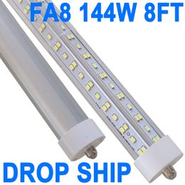 8Ft led-buislicht, T8 LED-lamp 8 voet, 144 W (300 W-equivalent), enkele pin FA8-basis led-winkelverlichting, voeding met twee uiteinden, kast, doorzichtige afdekking, AC 85-277 V crestech