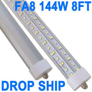 Tubo de luz LED de 8 pies, bombilla LED T8 de 8 pies, 144 W (equivalente a 300 W), luces LED para tienda con base FA8 de un solo pin, alimentación de doble extremo, gabinete, cubierta transparente, CA 85-277 V crestech