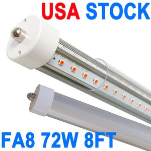 8Ft led-buislicht, T8 LED-lamp 8 voet, 72 W (300 W-equivalent), enkele pin FA8-basis led-winkelverlichting, dual-ended vermogen, koud wit 6000 K, heldere afdekking, AC 85-277 V crestech