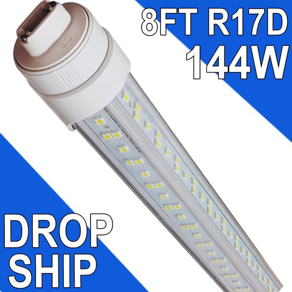 Luces de tubo LED de 8 pies Bombillas T8, base G13 de doble extremo (tapa R17D incluida), derivación de balasto tipo B de luz diurna de 6500 K, 144 W 18000 lm, 120-277 V, clasificación IP40