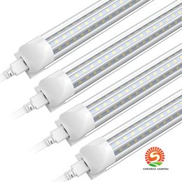 8ft LED -buiswinkelslampen Triple Row 120W 4ft 60W 8 voet koeler deur vriezer LEDS buizen verlichtingsarmatuur, koppelbare integreren T8, heldere deksel 6000K koele witte garage