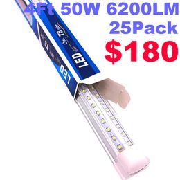8FT Shop Light Fixture T8 LED Tubes Lights Blanco frío 6500K V Forma Clear Cover Hight Output Shops Luces para garajes 50W 6200Lumens usastar