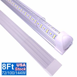 Luminaire d'atelier de 8 pieds, tubes LED T8, blanc froid 6500K, forme en V, couvercle transparent, rendement élevé, lumières de magasins pour garage 72W 100W 144W 150W 15000LM 10000LM 7200LM