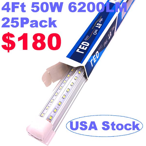 8FT Shop Light Fixture T8 LED Tubes Lights Blanco frío 6500K V Forma Clear Cover Hight Output Shops Luces para garajes 50W 6200Lumens crestech888