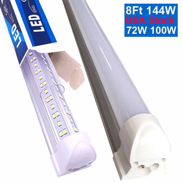 8FT Shop Luminaire T8 Tubes LED Lumières Blanc Froid 6500K V Forme Couverture Transparente Haute Sortie Magasins Lumières pour Garages 72W 7200Lumens Crestech168