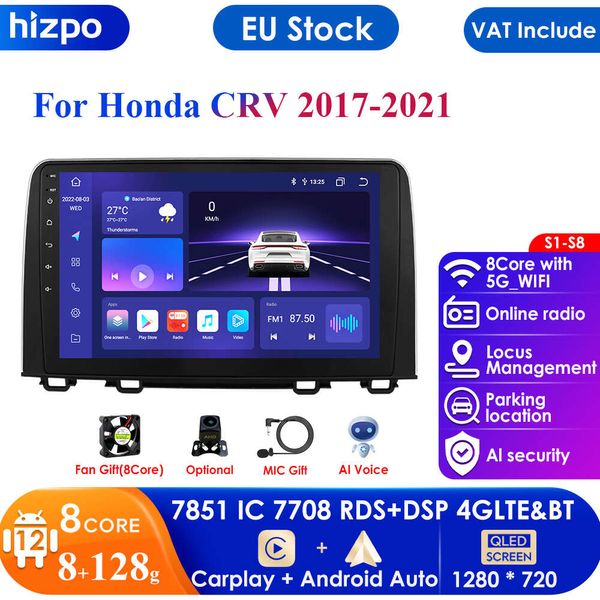 8G 128G 2 Din Android 12 autoradio lecteur vidéo multimédia pour Honda CRV CR-V 2017-2021 Navigation GPS Carplay 4G unité principale DSP