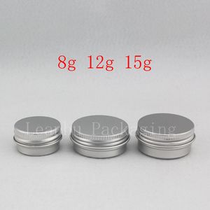 8g 12g 15g pequeño bote de aluminio de bálsamo vacío redondo Mini tamaño de viaje frasco de crema cosmética de metal Muestra contenedor de botella de crema para el cuidado de la piel