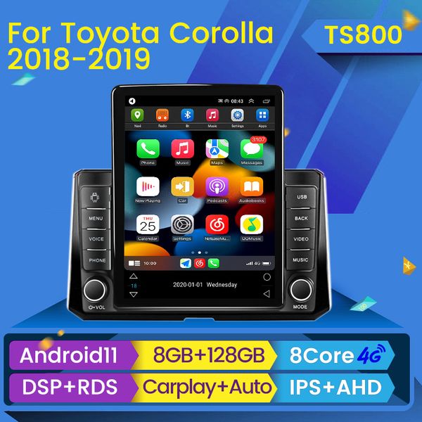 Lecteur radio DVD de voiture Android 11 8G pour Toyota Corolla 2018 2019 2020 Style Tesla Carplay Auto stéréo multimédia vidéo Navigation GPS