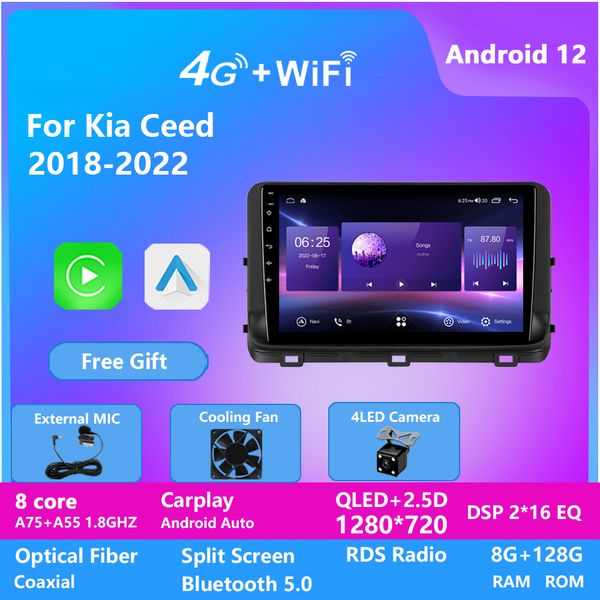 8GB 128GB Android 12 vidéo pour KIA CEED 2018-2022 autoradio lecteur multimédia GPS Navigation Audio stéréo unité principale