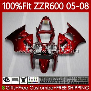 OEM Body Injectievorm voor Kawasaki Ninja ZZR600 05-08 ZZR600 05-08 CC 05 06 07 08 Cowling 38HC.33 ZZR 600 600CC 2005 2006 2007 2008 Rode Glanzende Zwart 100% Fit Fairing Set