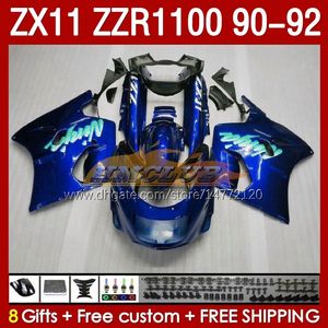 Carénages OEM pour KAWASAKI NINJA ZZR1100 ZX 11 R 11R 1990-1992 Corps 164No.130 ZX-11 R ZZR 1100 CC ZX-11R ZZR-1100 ZX11R 90 91 92 ZX11 R 1990 1991 1992 Kit de carénage bleu brillant