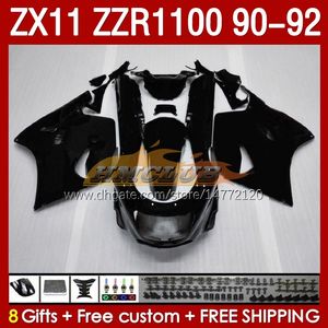 Carenados OEM para KAWASAKI NINJA ZZR1100 ZX 11 R 11R 1990-1992 Cuerpo 164No.17 ZX-11 R ZZR 1100 CC ZX-11R ZZR-1100 ZX11R 90 91 92 ZX11 R 1990 1991 1992 Kit de carenado negro mate