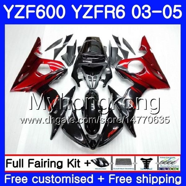 Carrocería para YAMAHA YZF600 YZF R6 03 04 05 YZFR6 03 Carrocería 228HM.0 YZF 600 R 6 YZF-600 YZF-R6 2003 2004 2005 Kit de carenado Red flames black