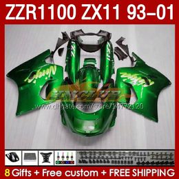 Body for Kawasaki Ninja ZX-11 R ZZR-1100 ZX-11R ZZR1100 ZX 11 R 11R ZX11 R 1993 1993 1995 2000 2000 2001 165NO.129 ZZR 1100 CC ZX11R 93 94 95 96 97 98 99 00 01 Fairing Kit Glossy Green Green Green Green Green Green Green Green