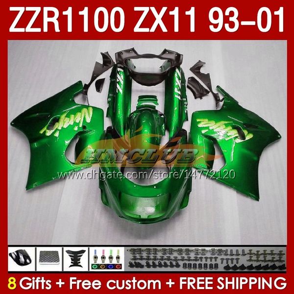 Corps Pour KAWASAKI NINJA ZX-11 R ZZR-1100 ZX-11R ZZR1100 ZX 11 R 11R ZX11 R 1993 1994 1995 2000 2001 165No.129 ZZR 1100 CC ZX11R 93 94 95 96 97 98 99 0 0 01 Kit de carénage vert brillant