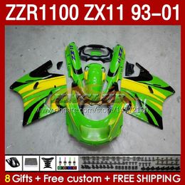 Cuerpo para KAWASAKI NINJA ZX-11 R ZZR-1100 ZX-11R ZZR1100 ZX 11 R 11R ZX11 R 1993 1994 1995 2000 2001 165No.16 ZZR 1100 CC ZX11R 93 94 95 96 97 98 99 00 01 Kit de carenado verde acciones