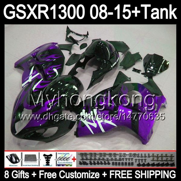 8 cadeaux pour SUZUKI Hayabusa GSXR1300 08 15 GSXR-1300 flammes violettes 14MY28 GSXR 1300 GSX R1300 08 09 10 11 12 13 14 15 Kit noir brillant carénage