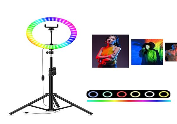 8inch 10inch RGB LED Selfie Ring Fill Light avec trépied stand POGRAMME DIMMable lampe rimable pour tiktok youtube maquillage vidéo Light3149241