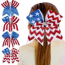 8inch Girls American Flag Glitter Ribbon Hair Bands Bowknot 4 juli Independence Day Ponytail Holder Hair Ties