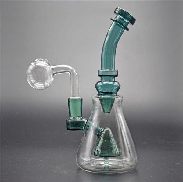 Bongs de agua de vidrio de 8 pulgadas, tubería de agua Pyrex gruesa con labios coloridos, vaso de precipitados de 14 mm, plataformas petrolíferas Bong con tubos de quemador de aceite y explosión n2537141