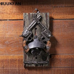 8inch High Vintage Beer Opener Western Bar Wall Decor Double Gun Bouteille Décoration Hanger Can Creative Gift Y200405