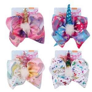 8 pulgadas JOJO Tamaño grande Unicornio Cuerno Lentejuelas Pinza para el cabello Kid Girl Bowknot Arcos Pasadores para el cabello Accesorios Regalo de Navidad Venta al por mayor DHL