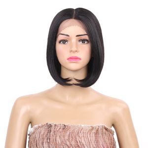 8Inch Pièce centrale soyeuse droite Dentelle synthétique Dentelle avant Perruque de fronzage Hair résistant à la chaleur Source Bob Femmes Wigs