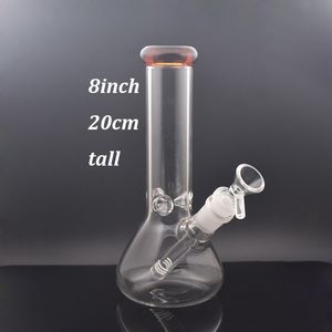 8 pouces accessoires de fumer bécher en verre Bong avec 14mm narguilés femelles tige en bas bol mâle bouteille épaisse Dab plate-forme eau Bongs recycleur plates-formes pétrolières 2 pièces