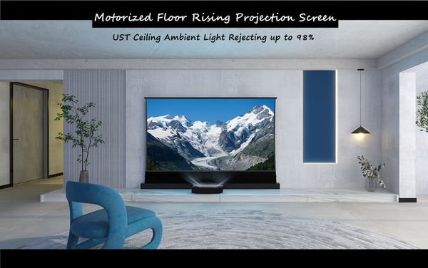 Pantalla de proyección ascendente de suelo con Motor eléctrico UST ALR de película HD 8K para proyector de TV láser de tiro ultracorto de 72 pulgadas 16:9