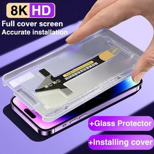 8K High End Tempered Glass For iPhone 14 13 12 11 Pro Max XS MAX X XR Screen Protector With Alignment Mounting Cover