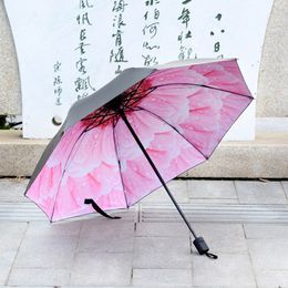 Parapluie en vinyle 8k pliable, parapluie ensoleillé et pluvieux, revêtement intérieur imprimé, Protection solaire, parapluies de voyage, imperméable, coupe-vent, Parasol TH0086