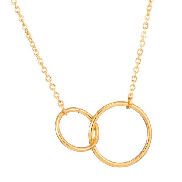 Collar de doble círculo de oro de 8 quilates para mujer, colgante de nicho de lujo ligero, accesorios de temperamento, cadenas