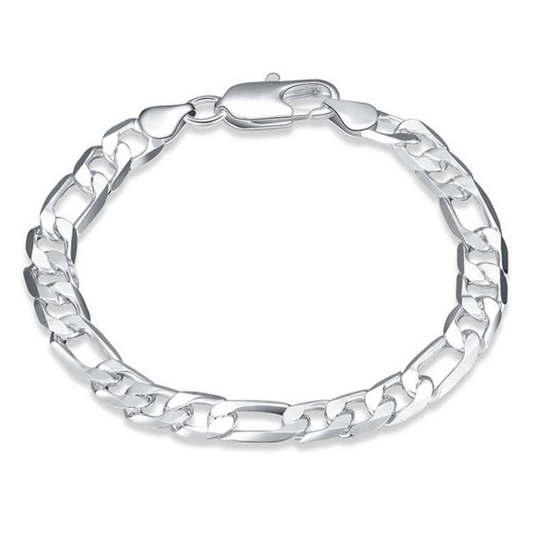 Cadena plana de tres manos de 8M, pulsera chapada en plata de ley para hombre; gran oferta, pulsera de plata 925 para hombres y mujeres SPB200