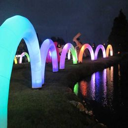 8m Hot magnifique porte arc arc-en-ciel gonflable extérieur avec lumière RVB