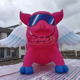 8m lange (26 ft) opblaasbare cartoon vliegende varken roze varkensvarkensmodel met vleugels voor filmfestivaldecoratie of feest