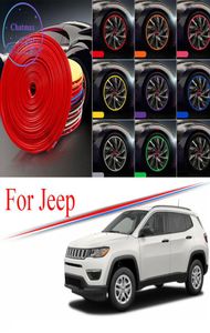 8m multicolors auto wiel hub rim trim voor Jeep Cherokee Compass Wrangler Rand Protector Ring Tyre Strip Guard Rubber Stickers2160384