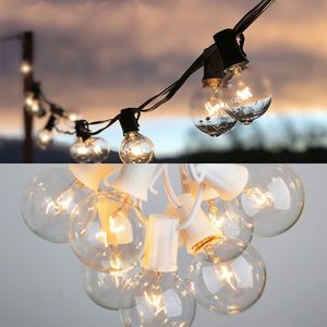 8M Cable blanco Patio luces G40 globo boda cadena luz, 25 bombillas Retro transparentes, fiesta decorativa Navidad al aire libre patio trasero guirnalda Y0720