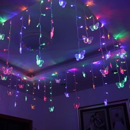 8m x 0 5m 192pcs LED LEUR STRING FAIRY Curtain Light avec 48pcs Butterfly LED Curtain Light Celebration Party Party Ball Decoration 296O