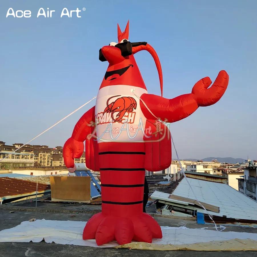 8MH (26 ft) Enorm uppblåsbar hummer med anpassad logotyptecknad karaktärsmodell för Crayfish Restaurant Advertising