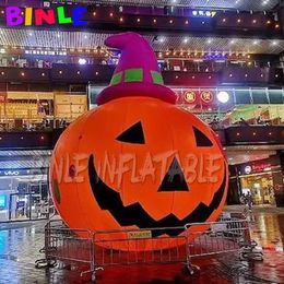 8mh (26 pieds) avec ventilation de la citrouille gonflable Halloween sur mesure avec un chapeau à éteinte LED, gonflant la décoration du festival Halloweeens personnalisé